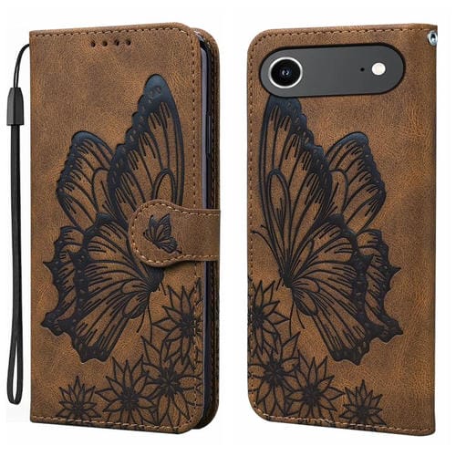 Funda de cuero con tapa horizontal y diseño retro de mariposas en relieve para iPhone 17 Air (marrón)