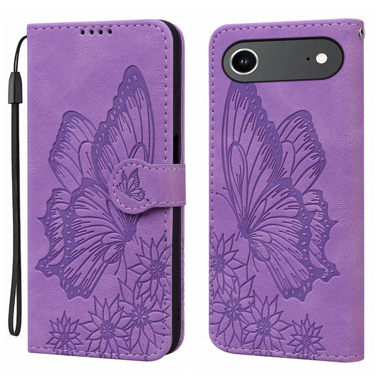 Funda de cuero con tapa horizontal y diseño retro de mariposas en relieve para iPhone 17 Air (morado)