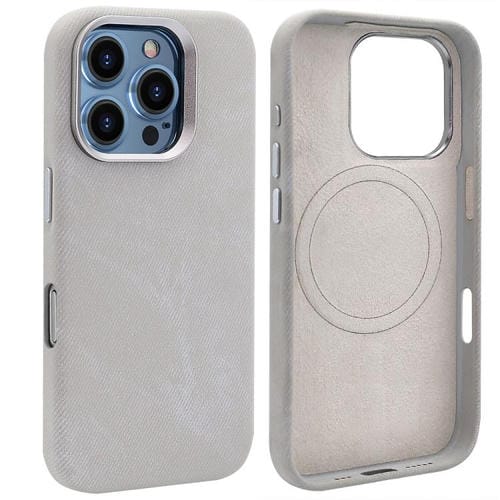 Funda VIETAO de cuero sintético con textura vaquera retro MagSafe para iPhone 16 Pro (gris plateado)