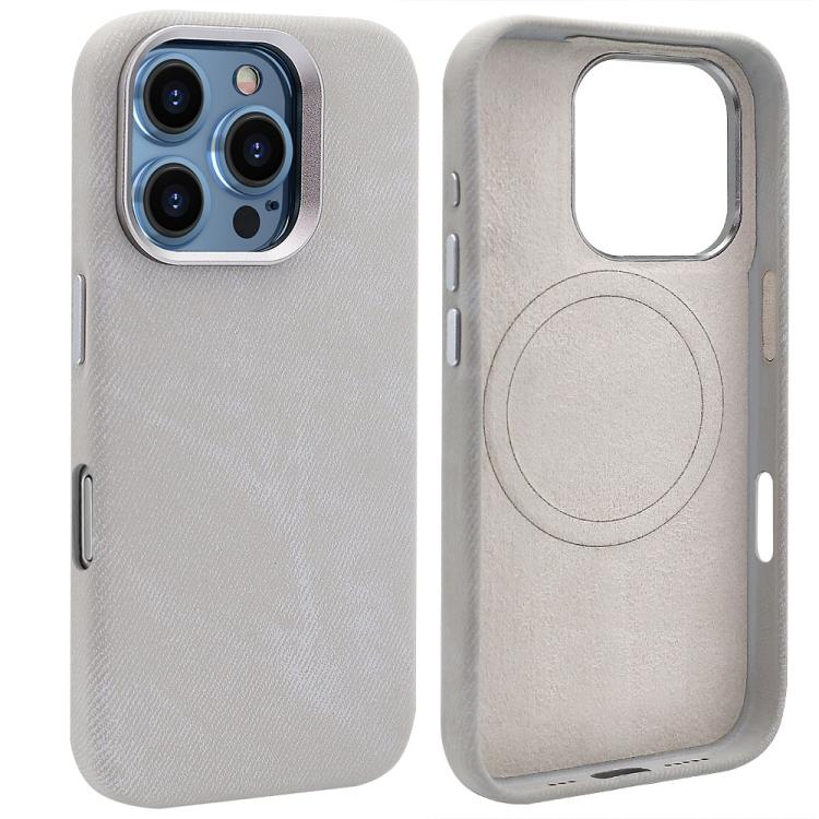 Funda VIETAO de cuero sintético con textura vaquera retro MagSafe para iPhone 16 Pro (gris plateado)