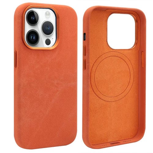 Funda VIETAO de cuero sintético con textura vaquera retro MagSafe para iPhone 14 Pro Max (naranja)