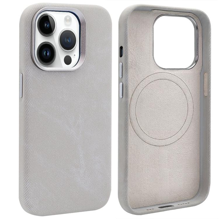 Funda VIETAO de cuero sintético con textura vaquera retro MagSafe para iPhone 14 Pro (gris plateado)
