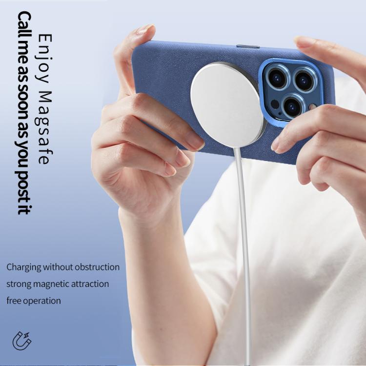 Funda VIETAO de cuero sintético con textura vaquera retro MagSafe para iPhone 15 Pro (marrón)