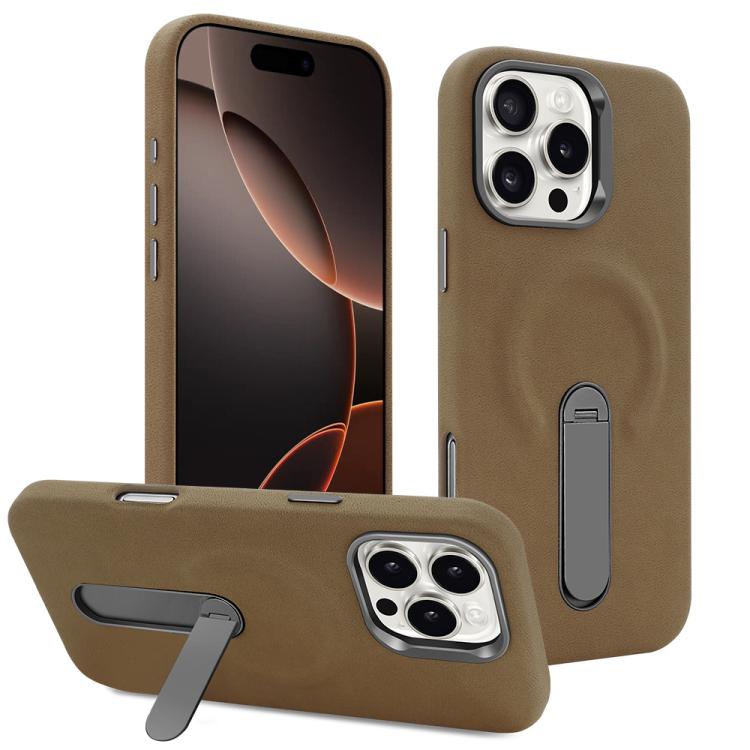 VIETAO - Funda de piel sintética MagSafe de ante con soporte para iPhone 16 Pro Max (marrón oscuro)