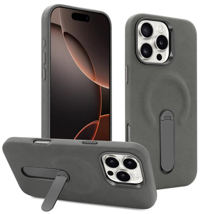 Funda VIETAO de piel sintética MagSafe de gamuza con soporte para iPhone 16 Pro (gris oscuro)