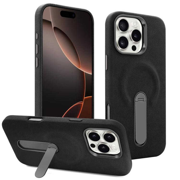 Funda VIETAO de piel sintética MagSafe de gamuza con soporte para iPhone 16 Pro (negra)