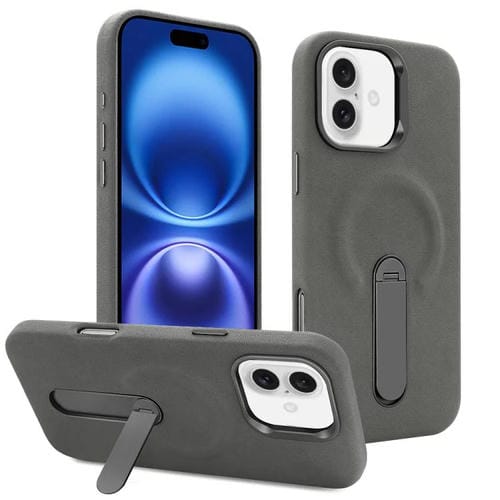 Funda VIETAO de piel sintética MagSafe de ante con soporte para iPhone 16 (gris oscuro)