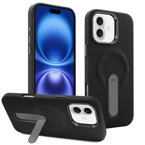 Funda VIETAO de piel sintética MagSafe de gamuza con soporte para iPhone 16 (negra)