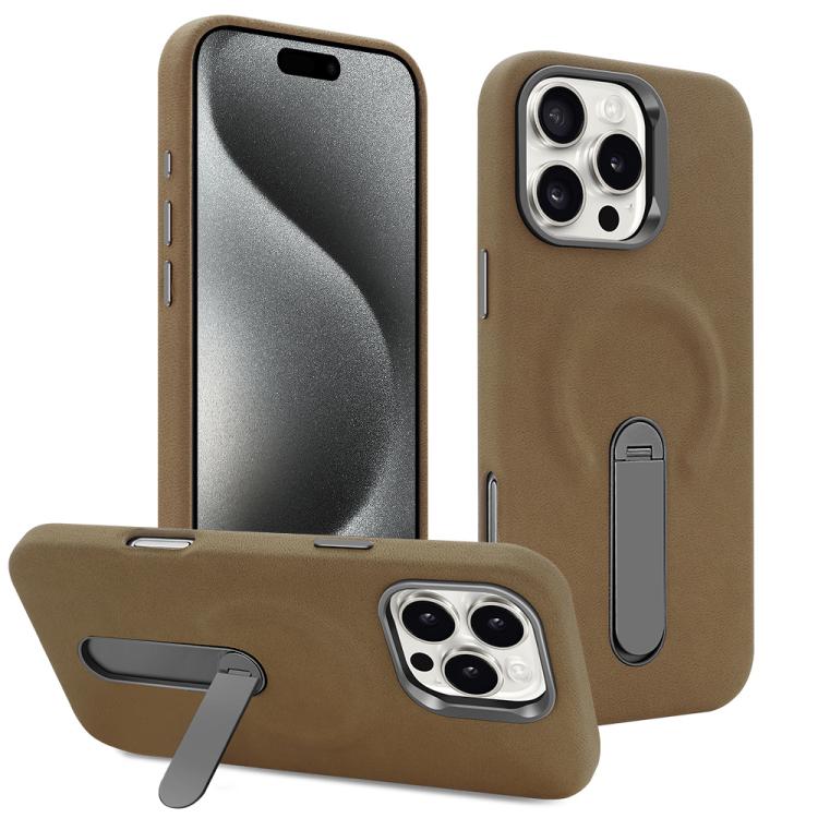 Funda VIETAO de piel sintética MagSafe de gamuza con soporte para iPhone 15 Pro (marrón oscuro)
