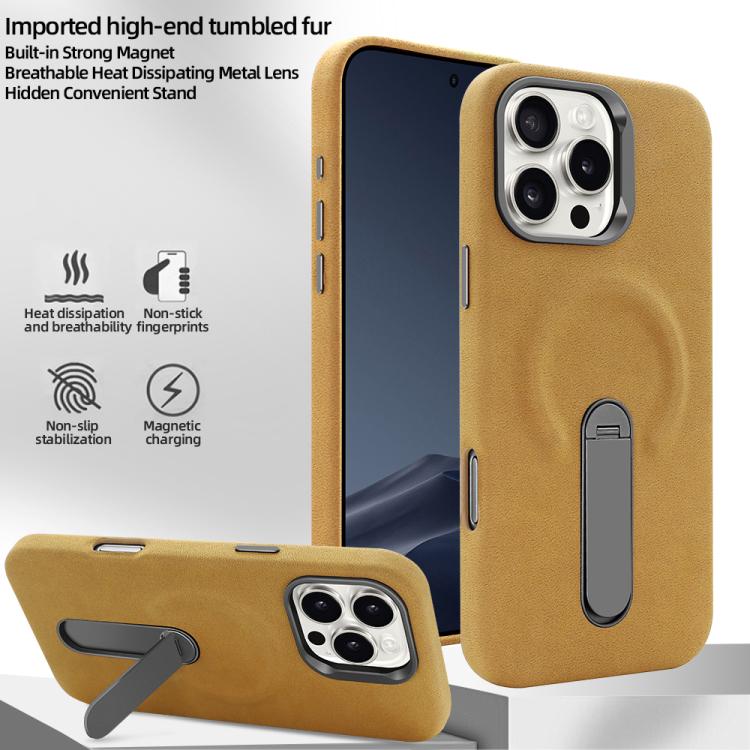 VIETAO - Funda de piel sintética MagSafe de ante con soporte para iPhone 15 Pro Max (marrón oscuro)