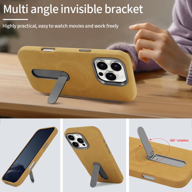 VIETAO - Funda de piel sintética MagSafe de ante con soporte para iPhone 15 Pro Max (marrón oscuro)