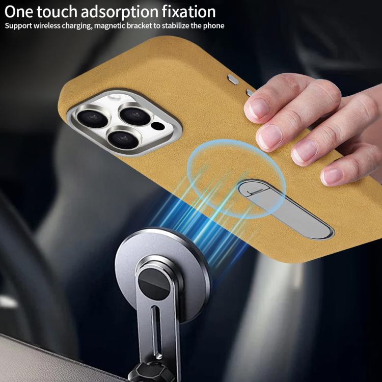 VIETAO - Funda de piel sintética MagSafe de ante con soporte para iPhone 15 Pro Max (marrón claro)