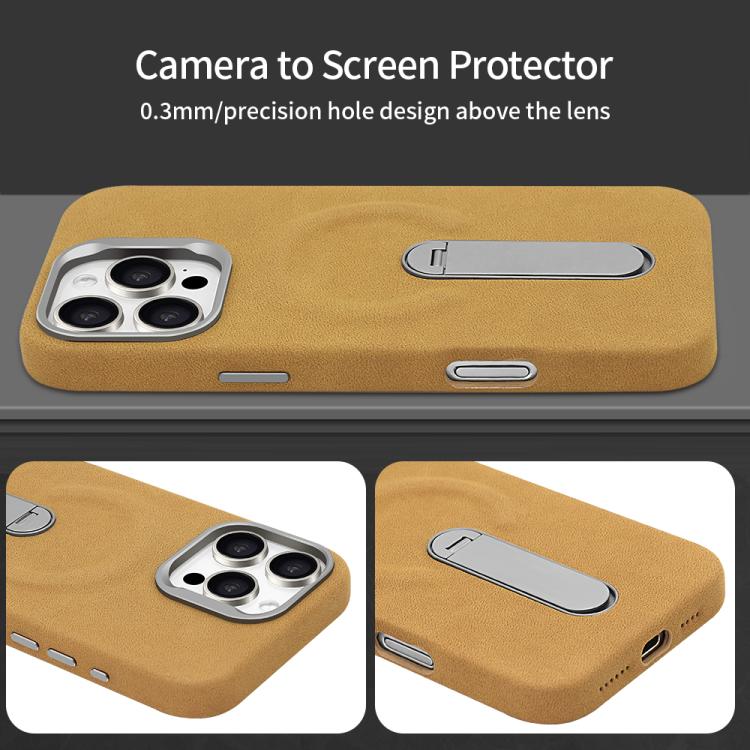 VIETAO - Funda de piel sintética MagSafe de ante con soporte para iPhone 15 Pro Max (marrón oscuro)