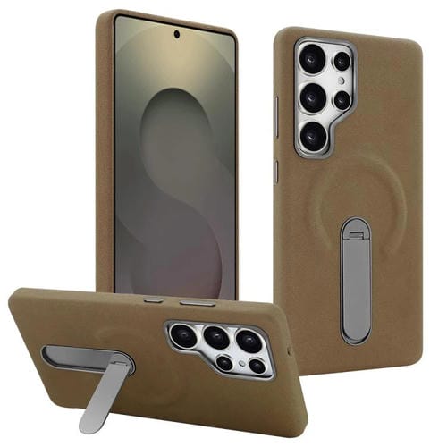 Funda VIETAO de piel sintética MagSafe con soporte para Samsung Galaxy S25 Ultra 5G (marrón oscuro)