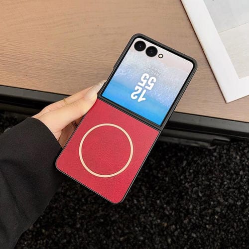 Funda MagSafe con textura Crazy Horse para Samsung Galaxy Z Flip5 (roja)