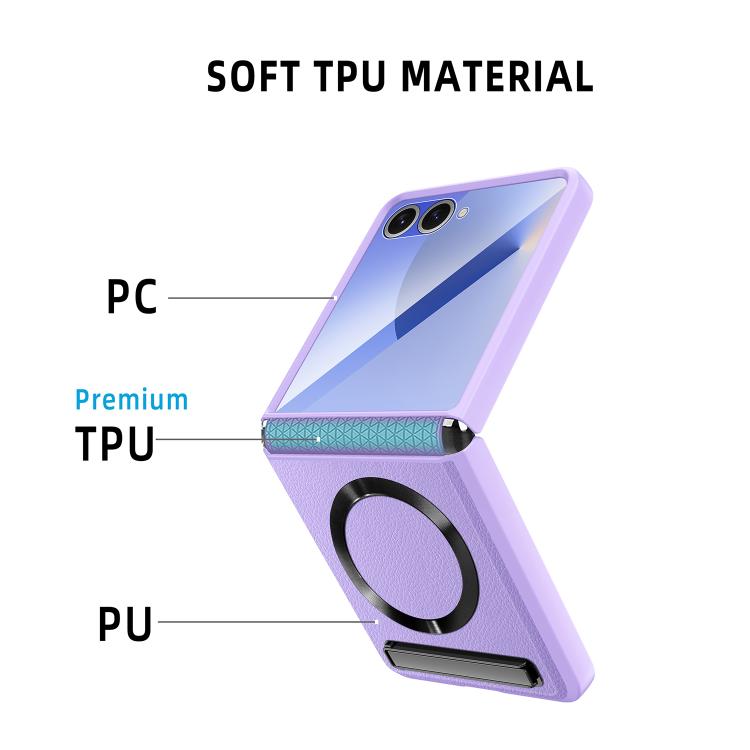 Funda para Samsung Galaxy Z Flip7 5G con soporte invisible integrado y textura de CD, magnética, con textura de lichi (verde)
