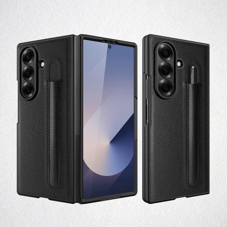 Funda para Samsung Galaxy Z Fold7 5G con diseño de lichi integrado, ranura para bolígrafo (sin bolígrafo) (negro)