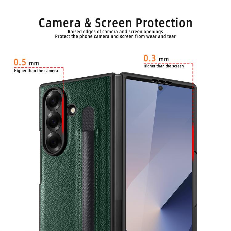 Funda para Samsung Galaxy Z Fold7 5G con diseño de lichi integrado, ranura para bolígrafo (sin bolígrafo) (azul)