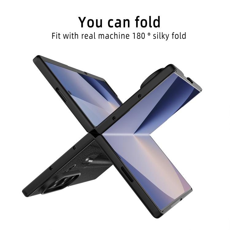 Funda para Samsung Galaxy Z Fold7 5G con diseño de lichi integrado, ranura para bolígrafo (sin bolígrafo) (azul)