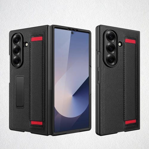 Funda para Samsung Galaxy Z Fold7 5G con soporte invisible integrado y correa de mano (negro y rojo)