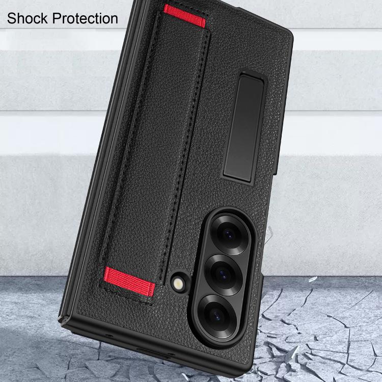 Funda para Samsung Galaxy Z Fold7 5G con soporte invisible integrado y correa de mano (negro y rojo)