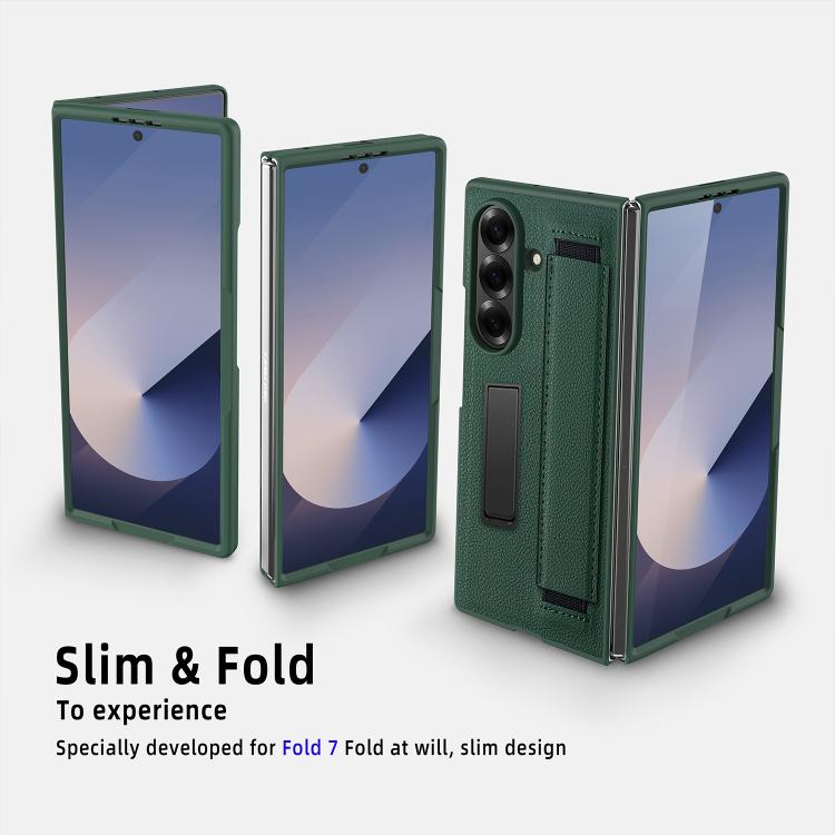 Funda para Samsung Galaxy Z Fold7 5G con soporte invisible integrado y correa de mano (verde)