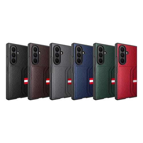 Funda para Samsung Galaxy Z Fold7 5G con ranura para tarjeta integrada y diseño de piel de lichi (roja)