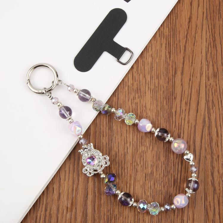 Correa universal antipérdida para teléfono con cuentas de cristal de lujo (morado)