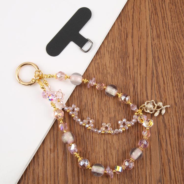 Cadena de cuentas de flores para teléfono universal con cuentas de cristal antipérdida (morado)