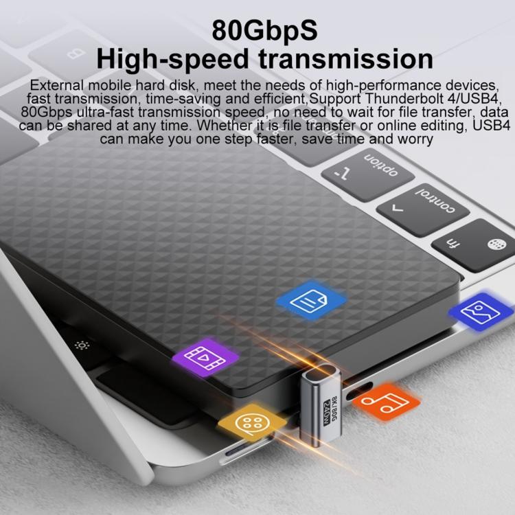 Adaptador tipo C de 240 W y 80 Gbps con todas las funciones. Modelo: conector macho recto a macho (plateado).