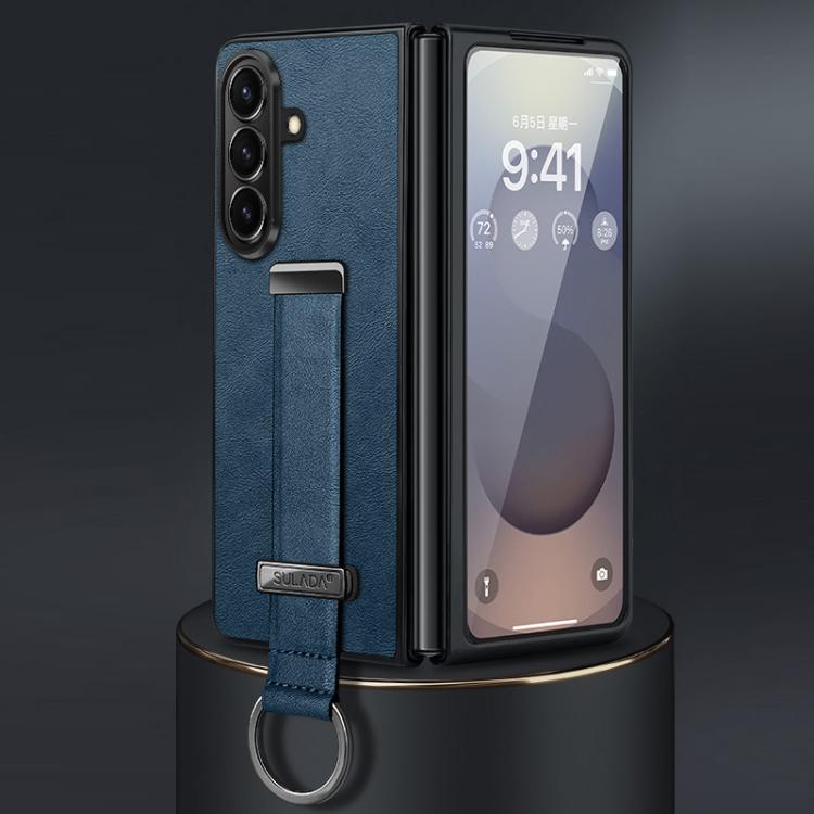 Funda híbrida de cuero SULADA para Samsung Galaxy Z Fold7 5G, con textura de piel sintética y tacto suave, a prueba de golpes (azul)