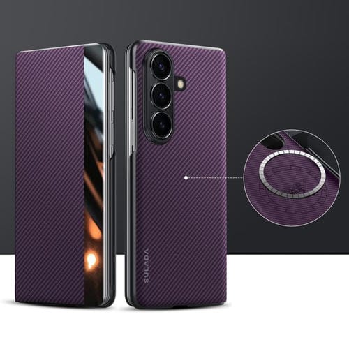Funda de cuero con ventana inteligente y textura Kevlar 600D para Samsung Galaxy Z Fold7 5G (morado)