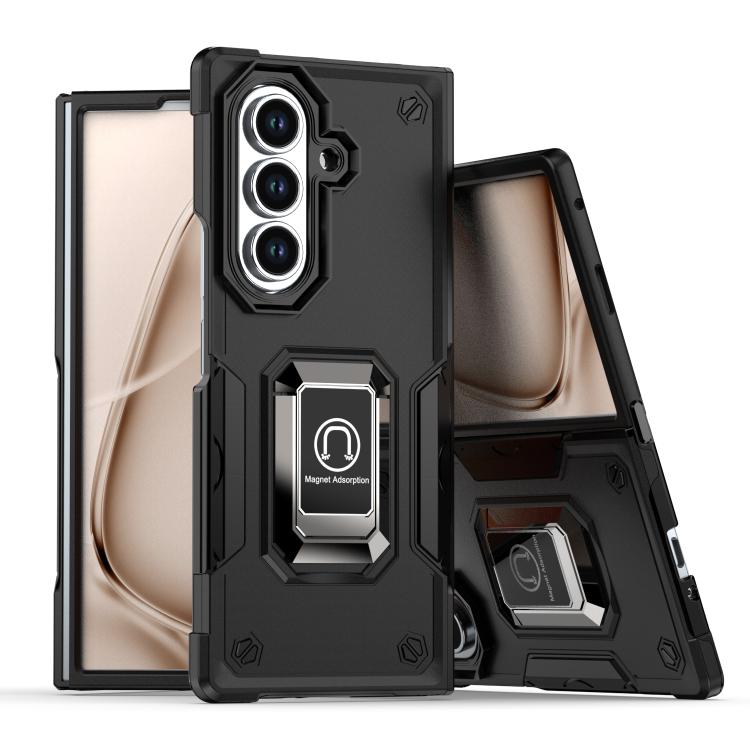 Funda protectora antideslizante y a prueba de golpes para Samsung Galaxy Z Fold7 con soporte para anillo (negra)