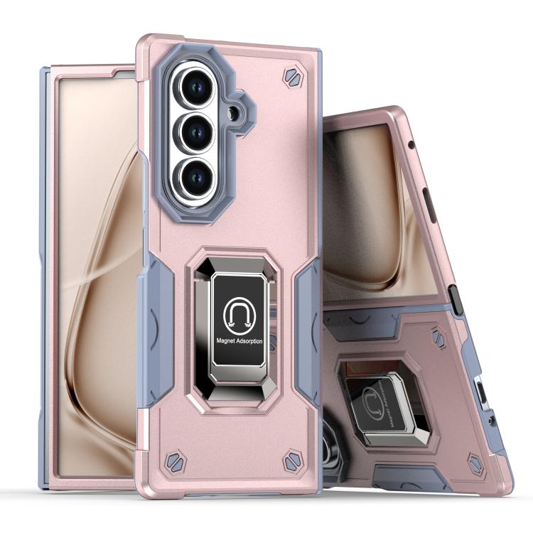 Funda protectora antideslizante y a prueba de golpes para Samsung Galaxy Z Fold7 con soporte para anillo (oro rosa)