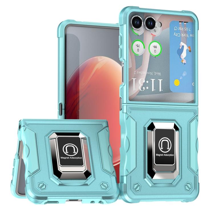 Funda protectora antideslizante y a prueba de golpes para Samsung Galaxy Z Flip7 con soporte para anillo (verde menta)
