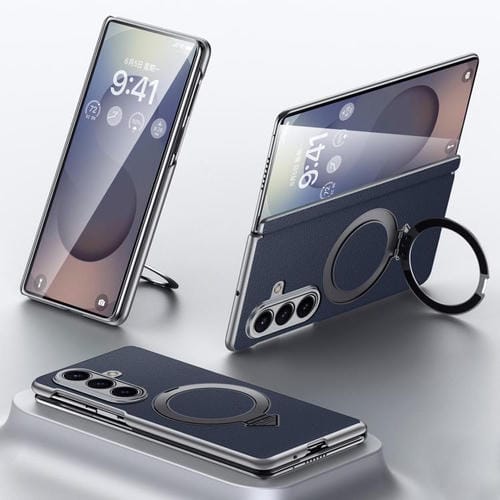 Funda SULADA de cuero de grano superior con soporte magnético MagSafe para Samsung Galaxy Z Fold7 5G (azul)