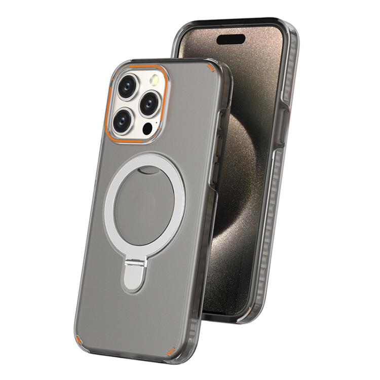 Funda colorida 2 en 1 con soporte de anillo MagSafe para iPhone 15 Pro Max (negro transparente)