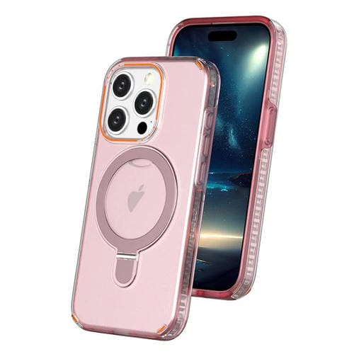 Funda colorida 2 en 1 con soporte de anillo MagSafe para iPhone 15 Pro (rosa)