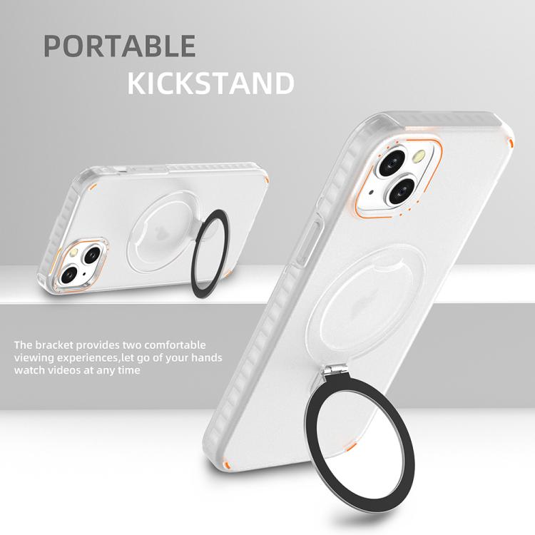 Funda colorida 2 en 1 con soporte de anillo MagSafe para iPhone 15 Plus (negro transparente)
