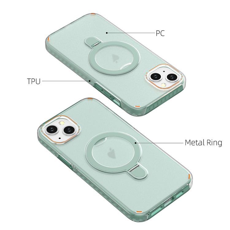 Funda colorida 2 en 1 con soporte de anillo MagSafe para iPhone 15 Plus (negro transparente)