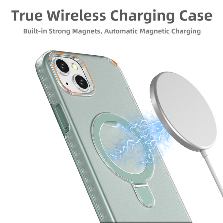 Funda colorida 2 en 1 con soporte de anillo MagSafe para iPhone 15 Plus (negro transparente)