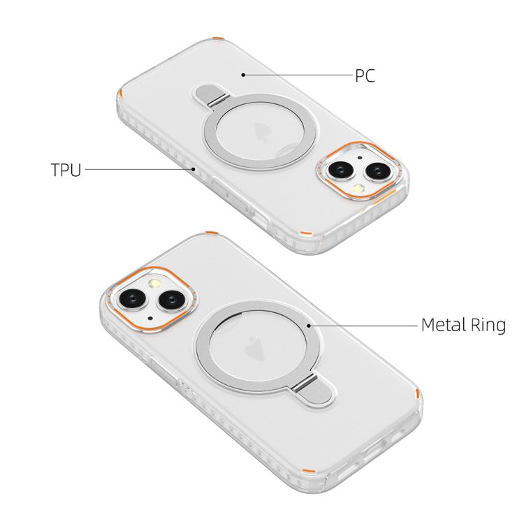 Funda colorida 2 en 1 con soporte de anillo MagSafe para iPhone 15 (negro transparente)