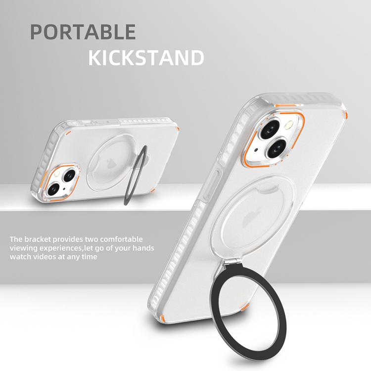Funda colorida 2 en 1 con soporte de anillo MagSafe para iPhone 15 (rosa)