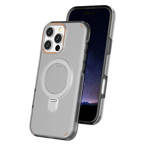 Funda colorida 2 en 1 con soporte de anillo MagSafe para iPhone 16 Pro Max (negro transparente)