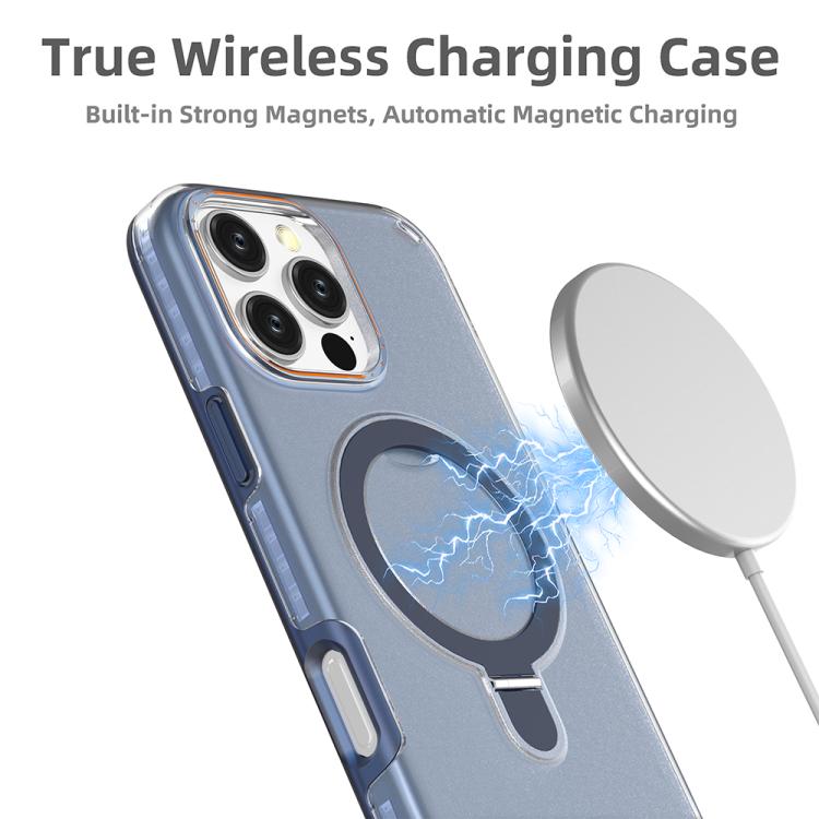 Funda colorida 2 en 1 con soporte de anillo MagSafe para iPhone 16 Pro Max (negro transparente)