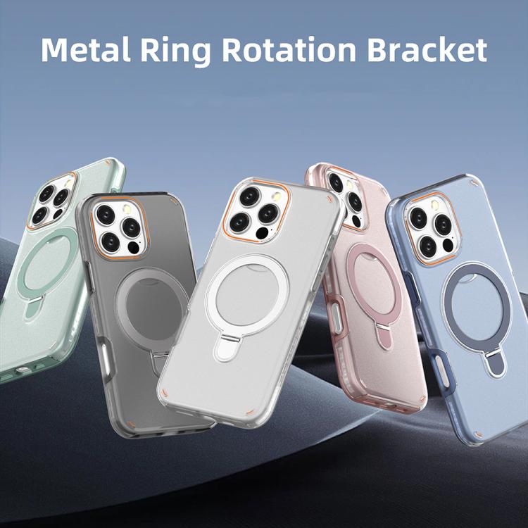 Funda colorida 2 en 1 con soporte de anillo MagSafe para iPhone 16 Pro Max (verde menta)