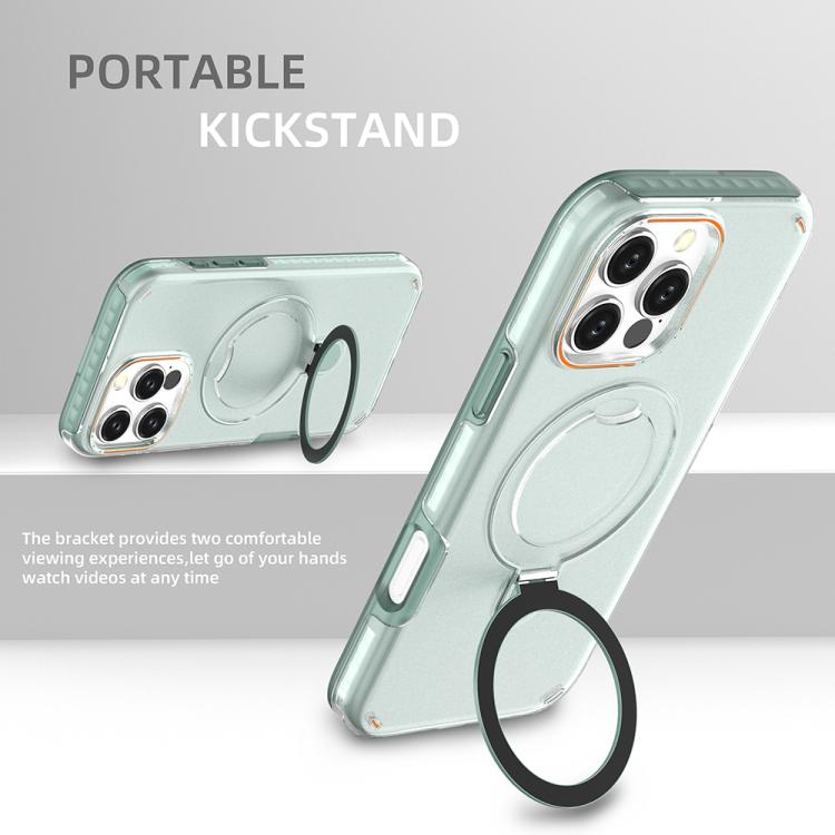 Funda colorida 2 en 1 con soporte de anillo MagSafe para iPhone 16 Pro Max (verde menta)
