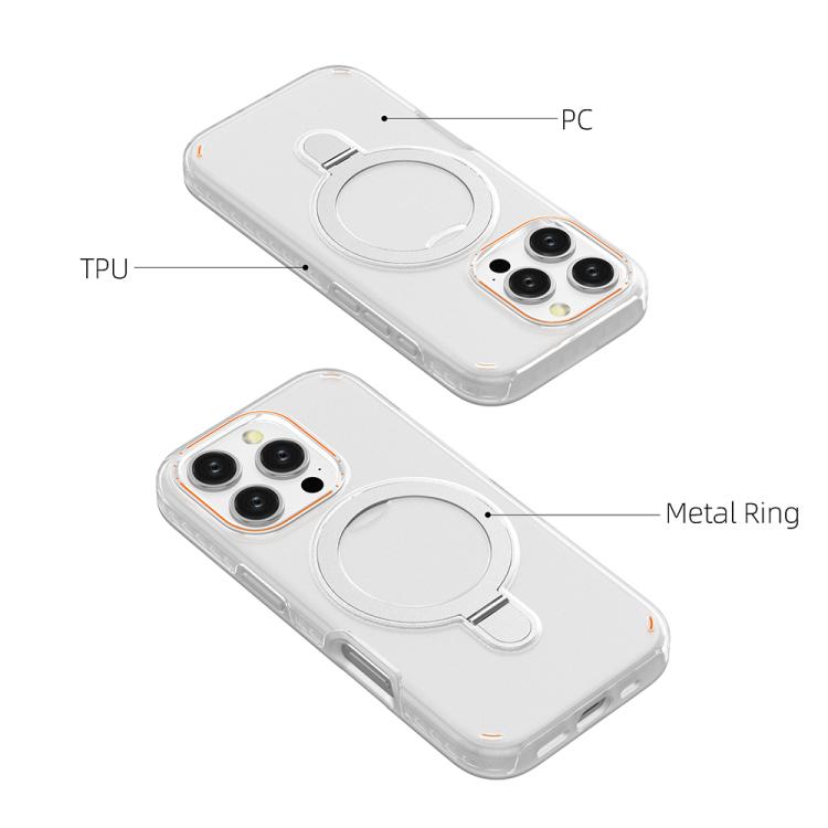 Funda colorida 2 en 1 con soporte de anillo MagSafe para iPhone 16 Pro (transparente)