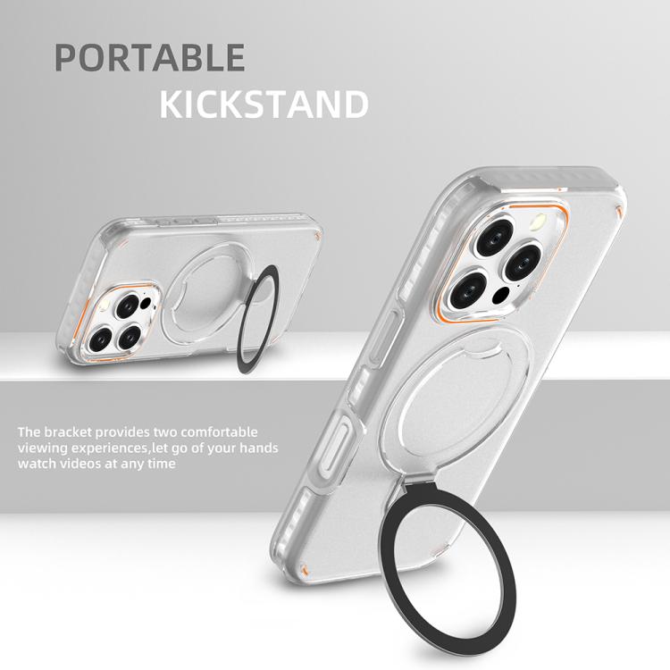 Funda colorida 2 en 1 con soporte de anillo MagSafe para iPhone 16 Pro (negro transparente)