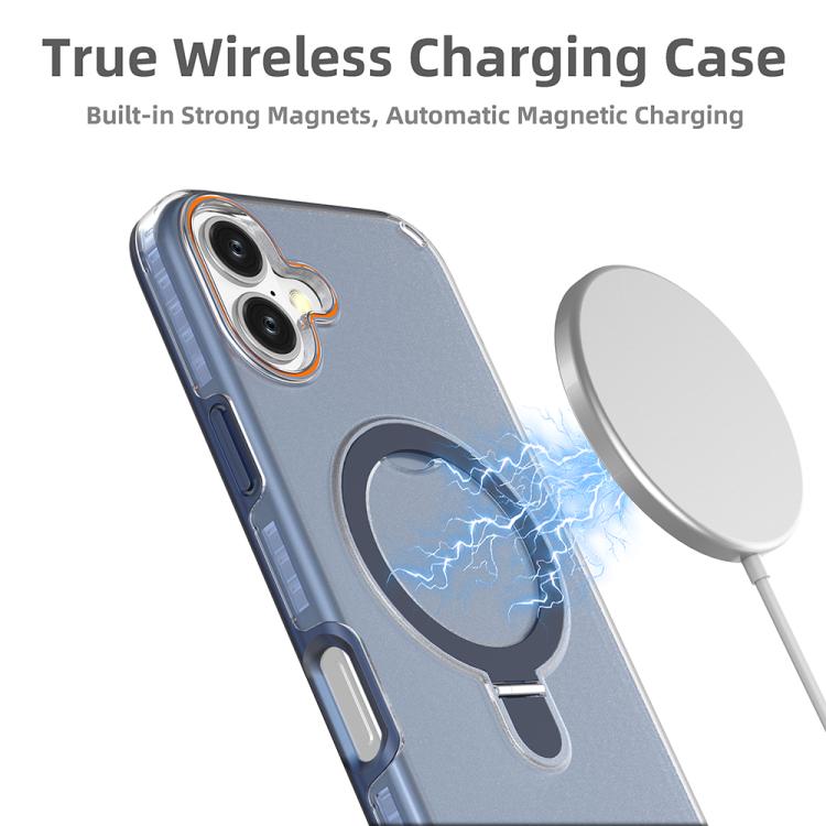 Funda colorida 2 en 1 con soporte de anillo MagSafe para iPhone 16 Plus (verde menta)